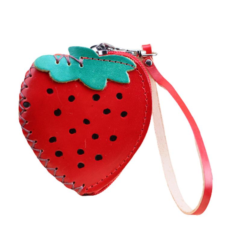 First Layer Cowhide Handmade Strawberry Change Bag Car Key Storage Handbag Cute Creative Trendy Handbag
