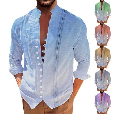 Nuevo Camisa estampada de manga larga holgada informal Retro para hombre