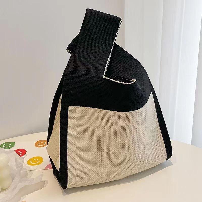 Fashion Handmade Knit Handbags Women Mini Knot Wrist Bag Korean Casual Tote Bag Reusable Shopping Bags