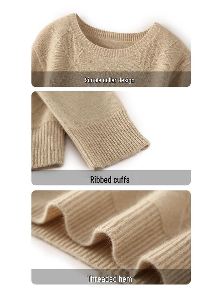 Women's 100% Wool Round Neck Slimming Knitted Sweater - Autumn/Winter