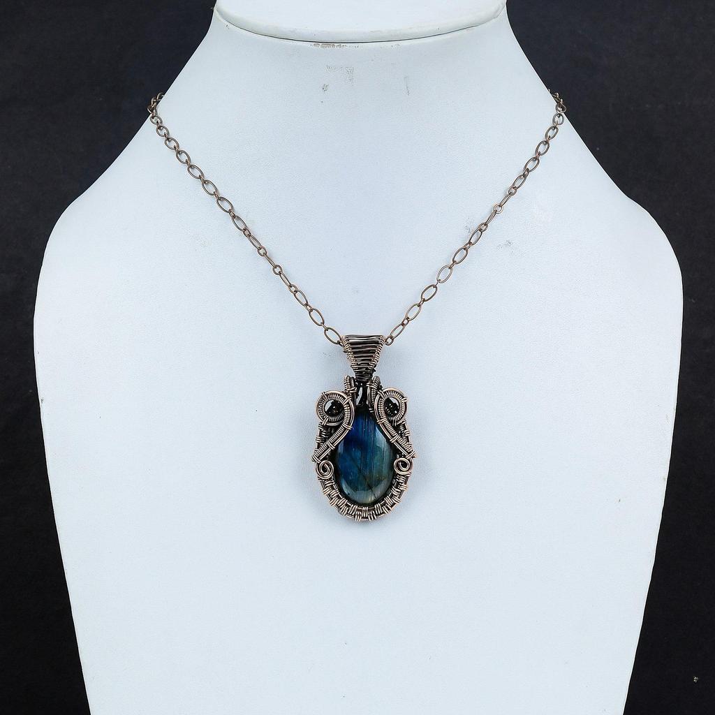 Labradorite Pendant Copper Wire Wrapped Pendant Gemstone Pendant Beautiful Copper Jewelry Handmade Pendant Wire Wrap Jewelry Gifts For Him