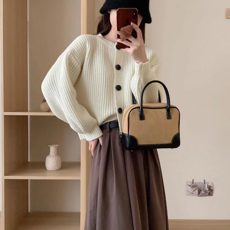 Soft waxy lazy wind round neck single-breasted knitted cardigan women's autumn and winter new loose sweater jacket