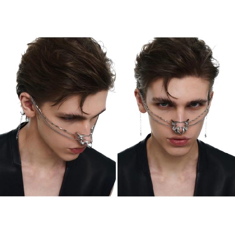 Set di 2 Maschere Mezzo Viso Accessorio Cosplay Unisex Catena per Viso Gioielli per Viso alla Moda Texture Rame per Festa di Halloween