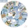 50Pcs/100Pcs Blue Merry Christmas Stickers DIY Fashion Waterproof Doodle Decals Stickers