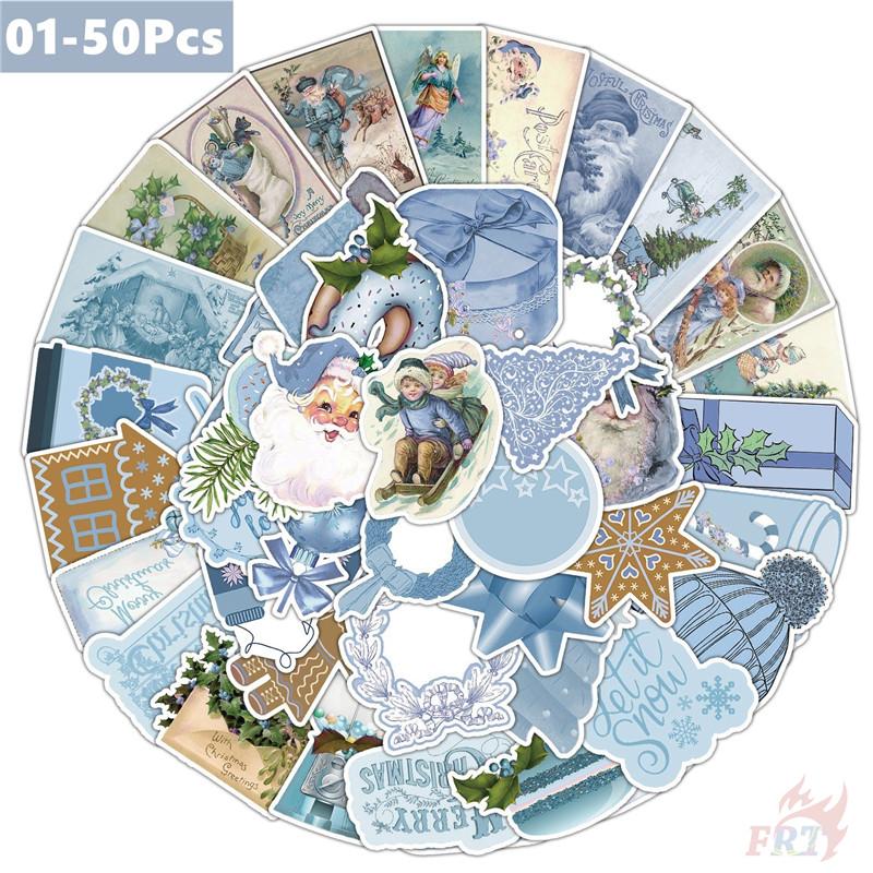 50Pcs/100Pcs Blue Merry Christmas Stickers DIY Fashion Waterproof Doodle Decals Stickers
