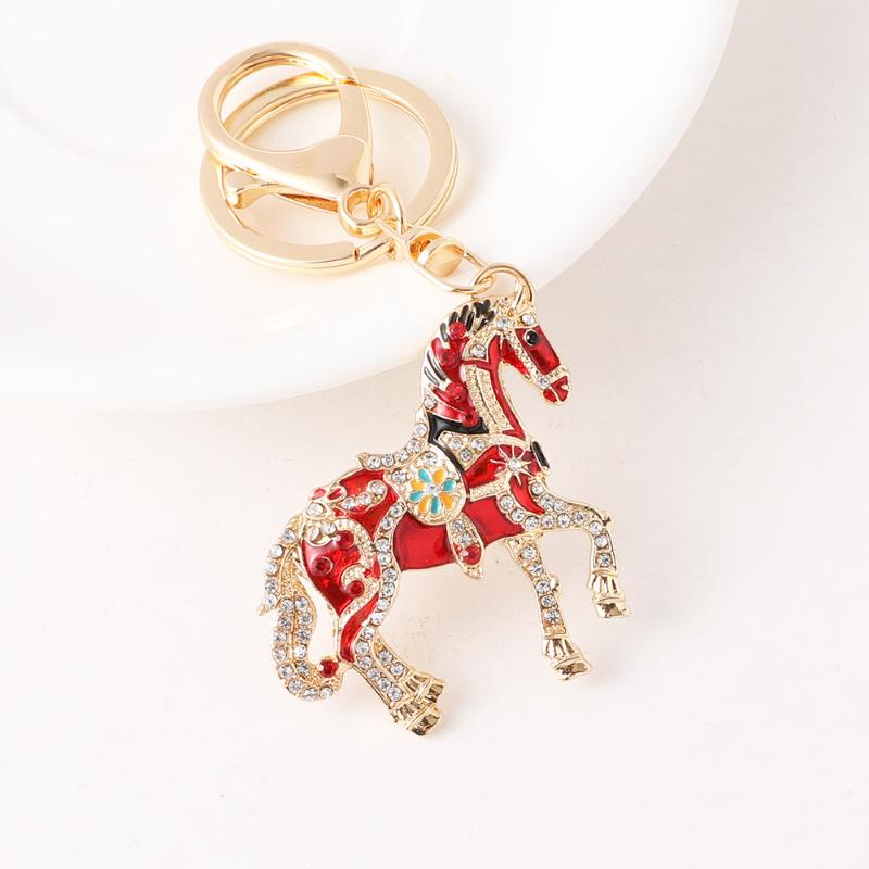 Fashion Metal Rhinestone Pony Keychain Pendant For Women Men Zodiac Horse Car Keyring Backpack Decoration Jewelry New Year Gift
