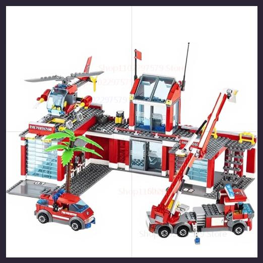 City Fire Station 758pcs Building Blocks Model Truck Helicopters Firefighter Moc Bricks City Educational Toys For Children Gifts