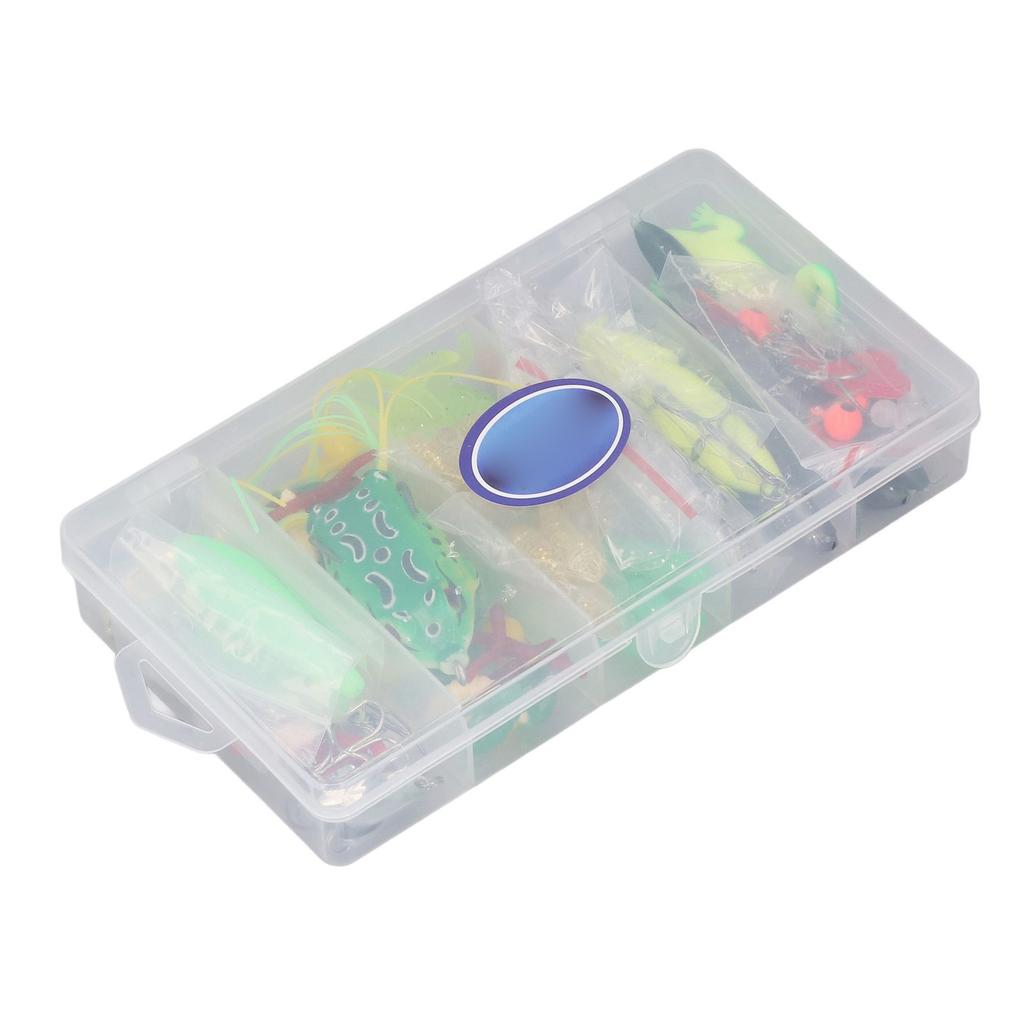 101 Pieces Fishing Lures Kit Soft Hard Baits Metal Sequins Thunder Frog Fishing Lure Set with Storage Box Full Water