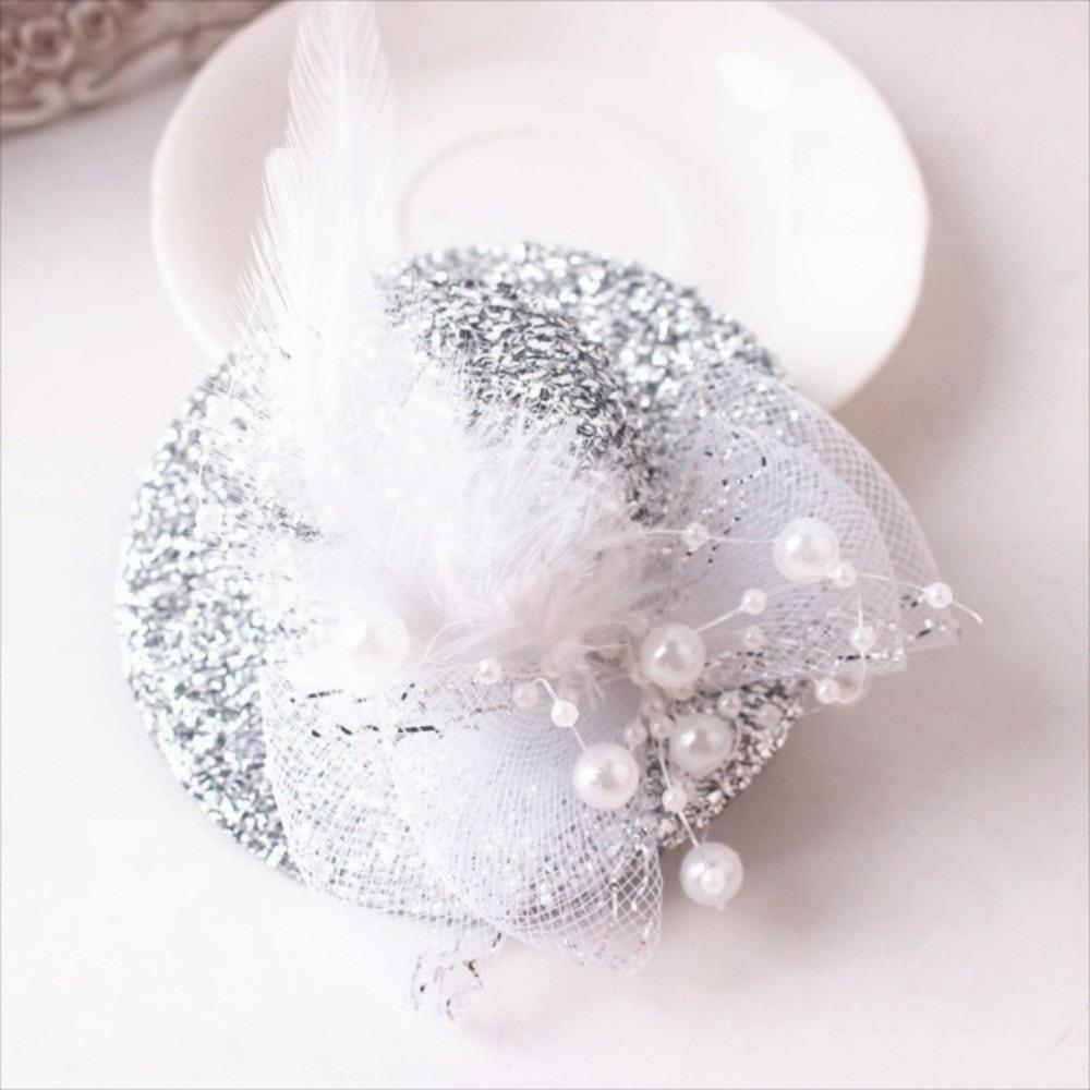 Korean Glitter Girl Fascinator Hat Mesh Cocktail Hat Hair Clip Dance Girl Hair Accessory