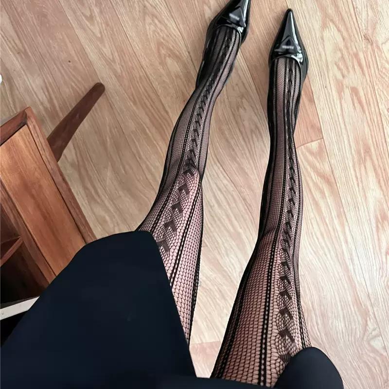 Hollow Heart Mesh Fishnet Thigh High Stockings Pantyhose Lingerie Sexy Slim Women Tights JK Lolita Sweet Girls Tights Pantyhose