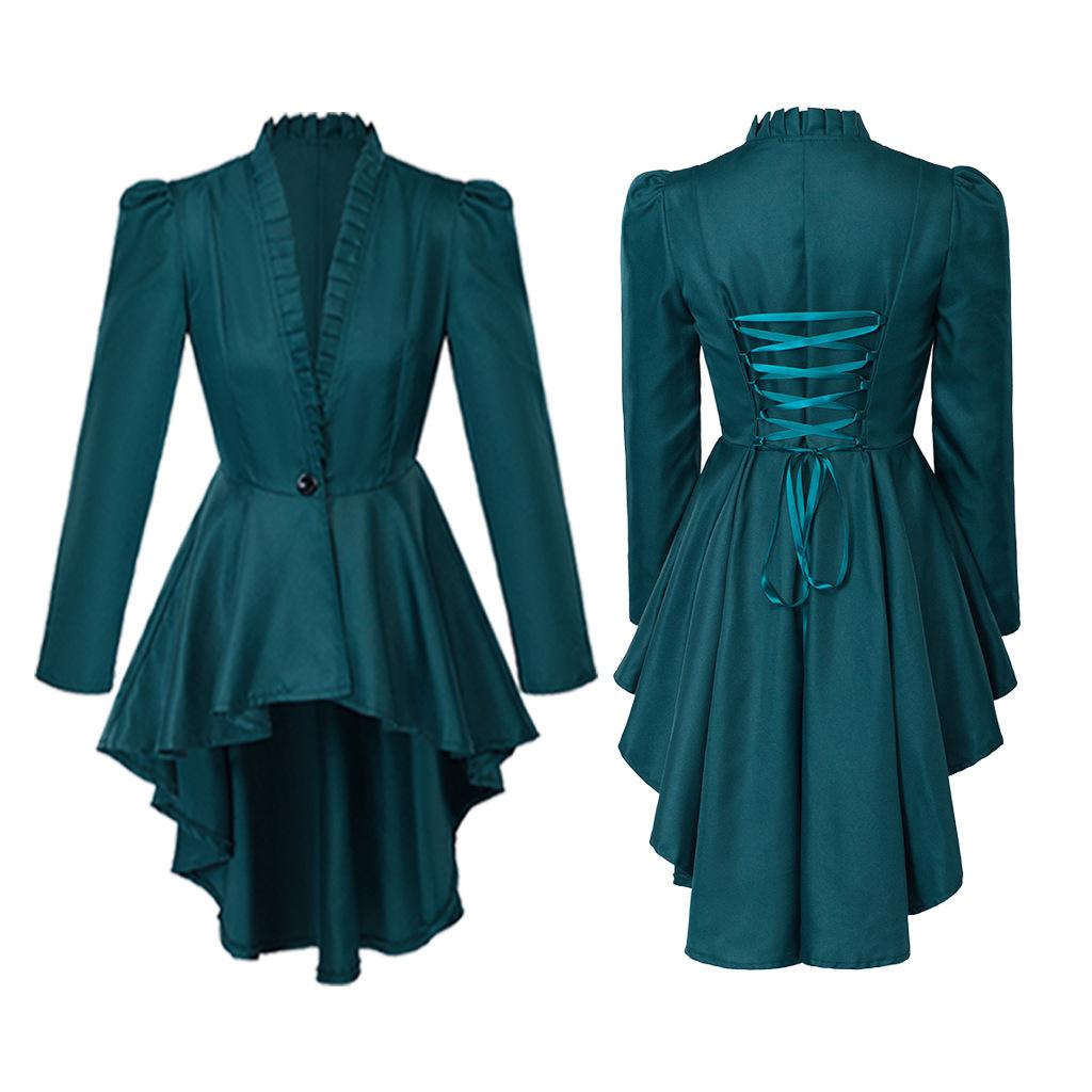 Medieval Victorian Dress Costume Women Tuxedo Tailcoat Gothic Steampunk Trench Hem Halloween Carnival Dress Up Party Outfit Coat