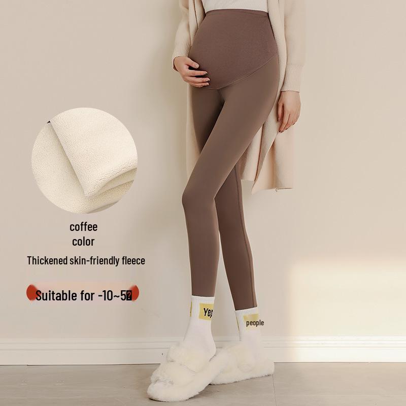 Maternityleggings i stora storlekar: Smalnande Höst/Vinter Byxor med Hajmage-stöd och Sammet