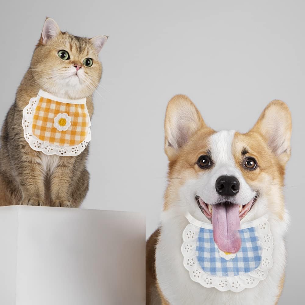 WEBEEDY 4PCS Cute Dog Lace Bandana Puppy Cat Flower Scarfs Washable Daily Handkerchief Semicircle Scarf Bibs Saliva Towel for Small Medium LargeBoy