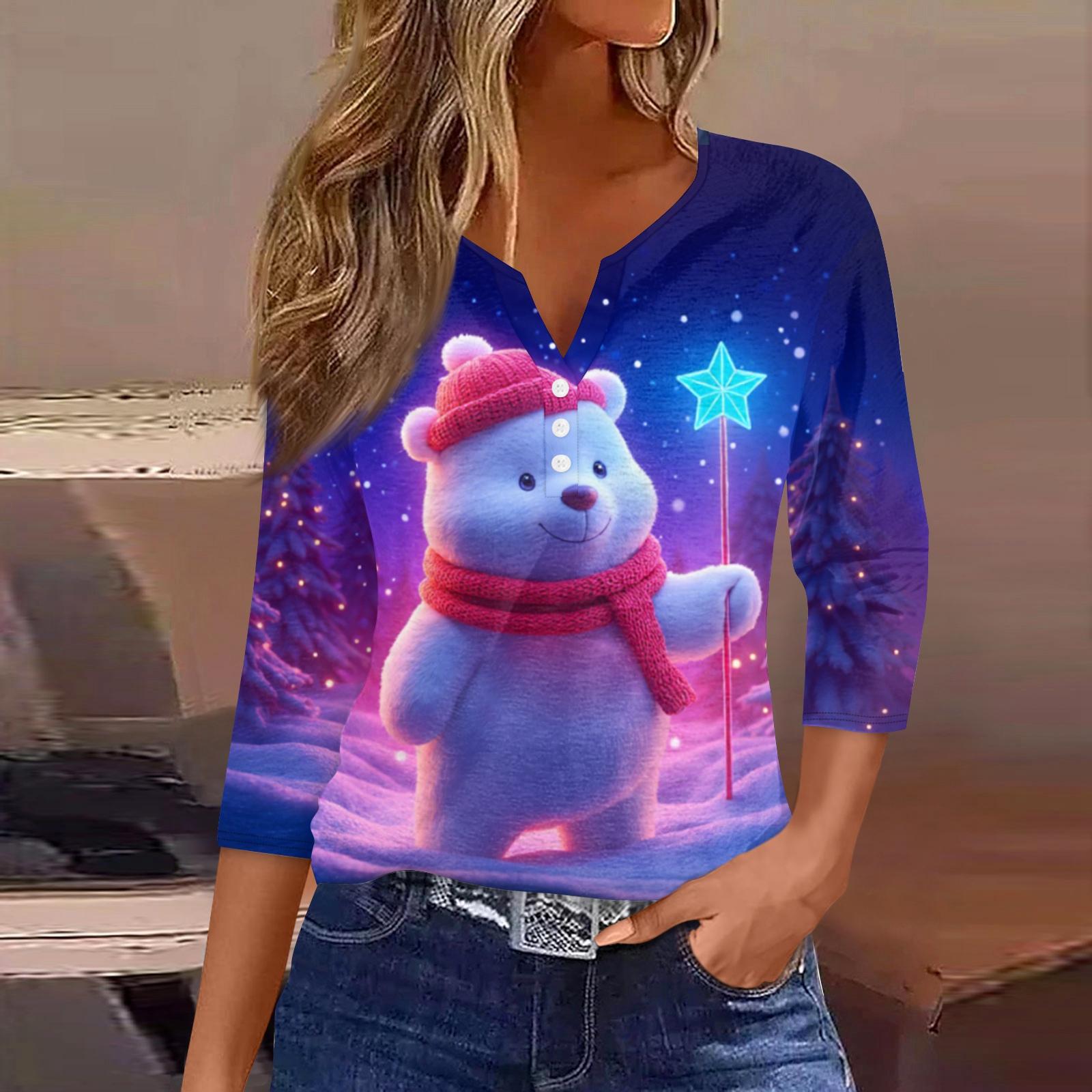 

Женская модная повседневная рождественская блузка с V-образным вырезом и рукавом три четверти, украшенная пуговицами S фиолетовый