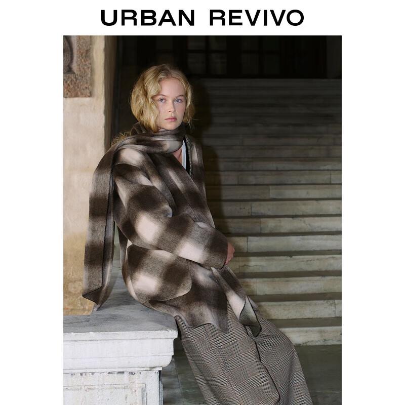 

UR Women s Plaid Scarf Collar Winter Coat S