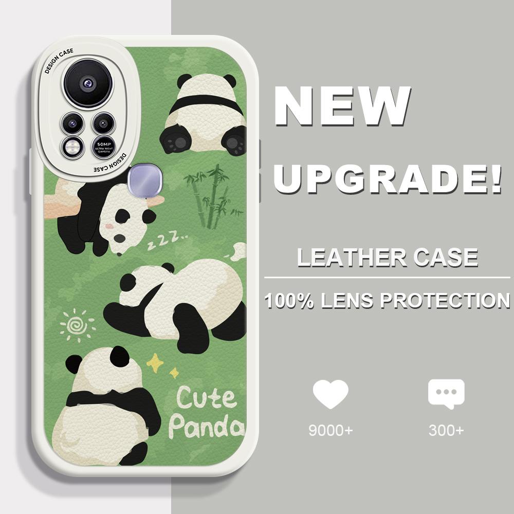 Slim Skin Feeling Cartoon Cute Panda Soft Silicone PU Leather Cover Phone Case for iPhone Samsung Huawei Honor Xiaomi Redmi OPPO Realme Vivo