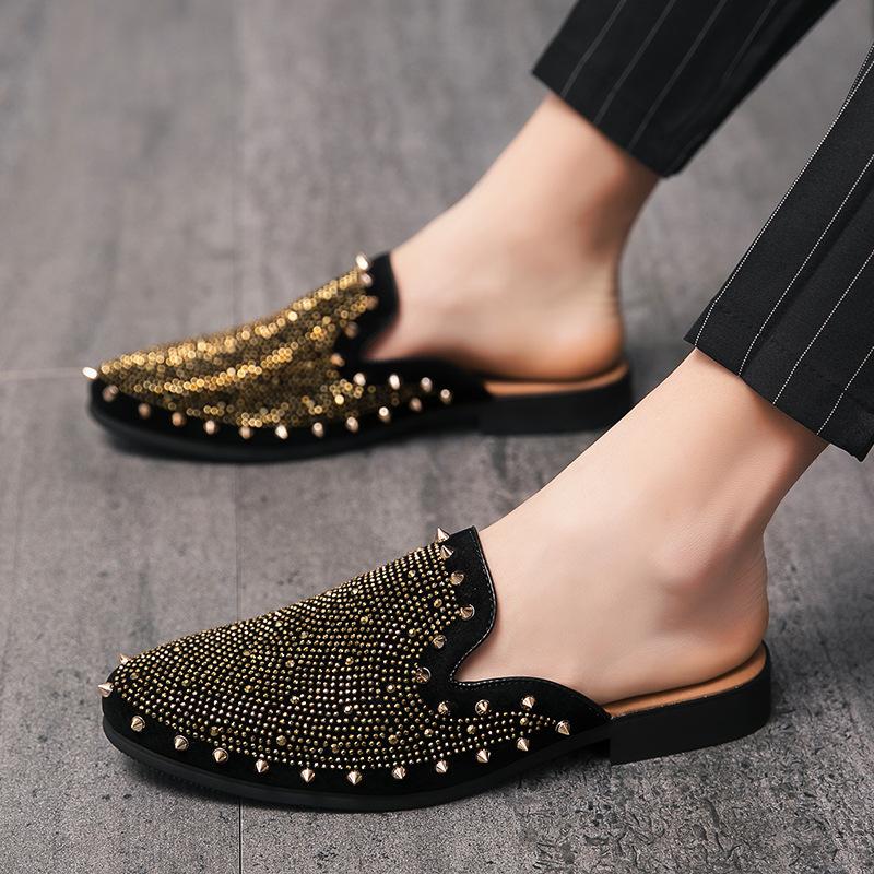 Korean Version of Spring and Autumn Men's Shoes Anti-velvet Leather Casual Shoes Men's Rivets Round Head Board Shoes Bag Head Leather Shoes