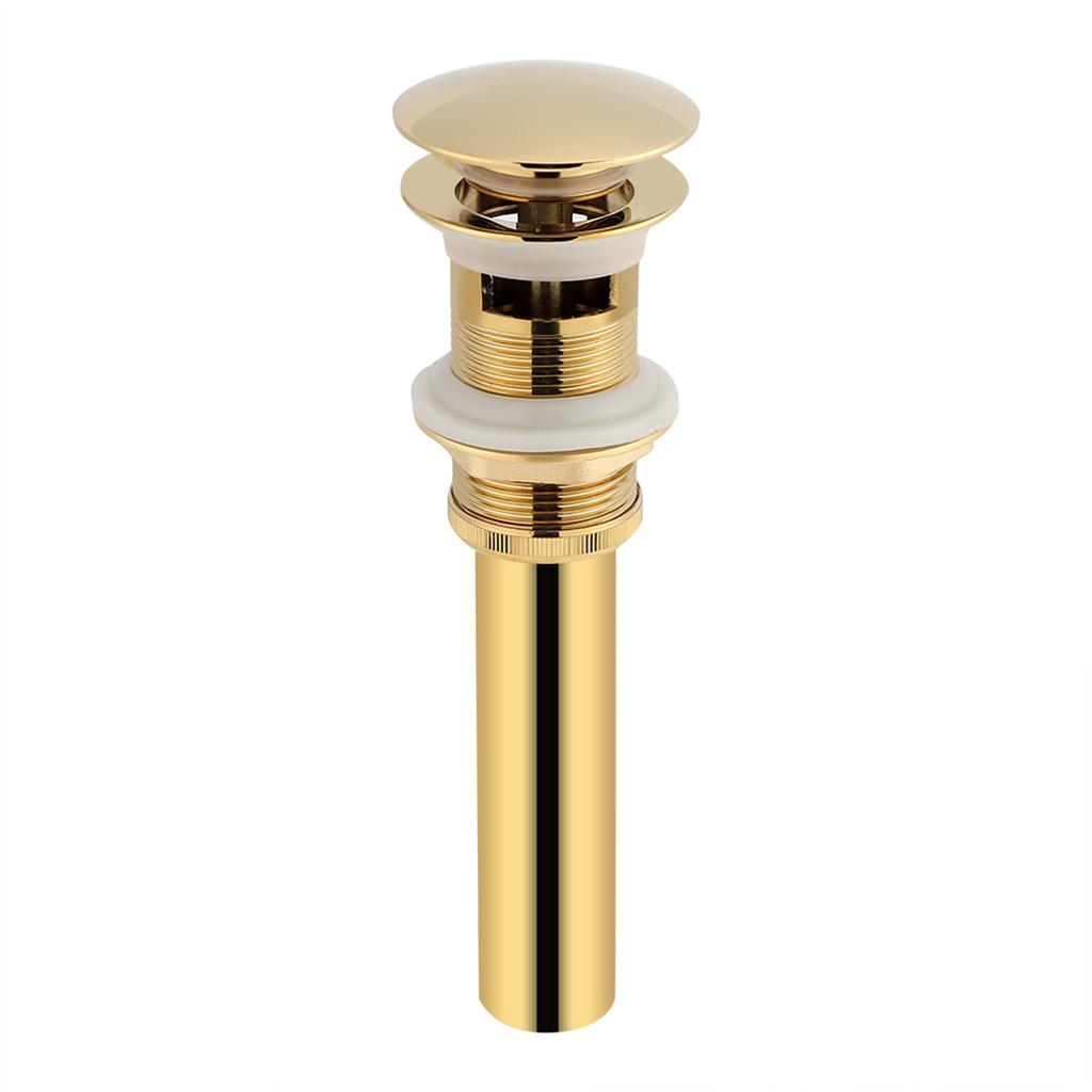 Kitchen Bathroom Basin Sink Solid Brass Pop Up Drain Stopper with Overflow Hole Golden