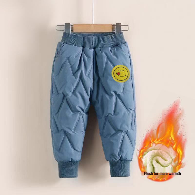 Children's Windproof Quilted Cotton Pants with Velvet Lining for Boys and Girls - Warm Winter Casual Wear