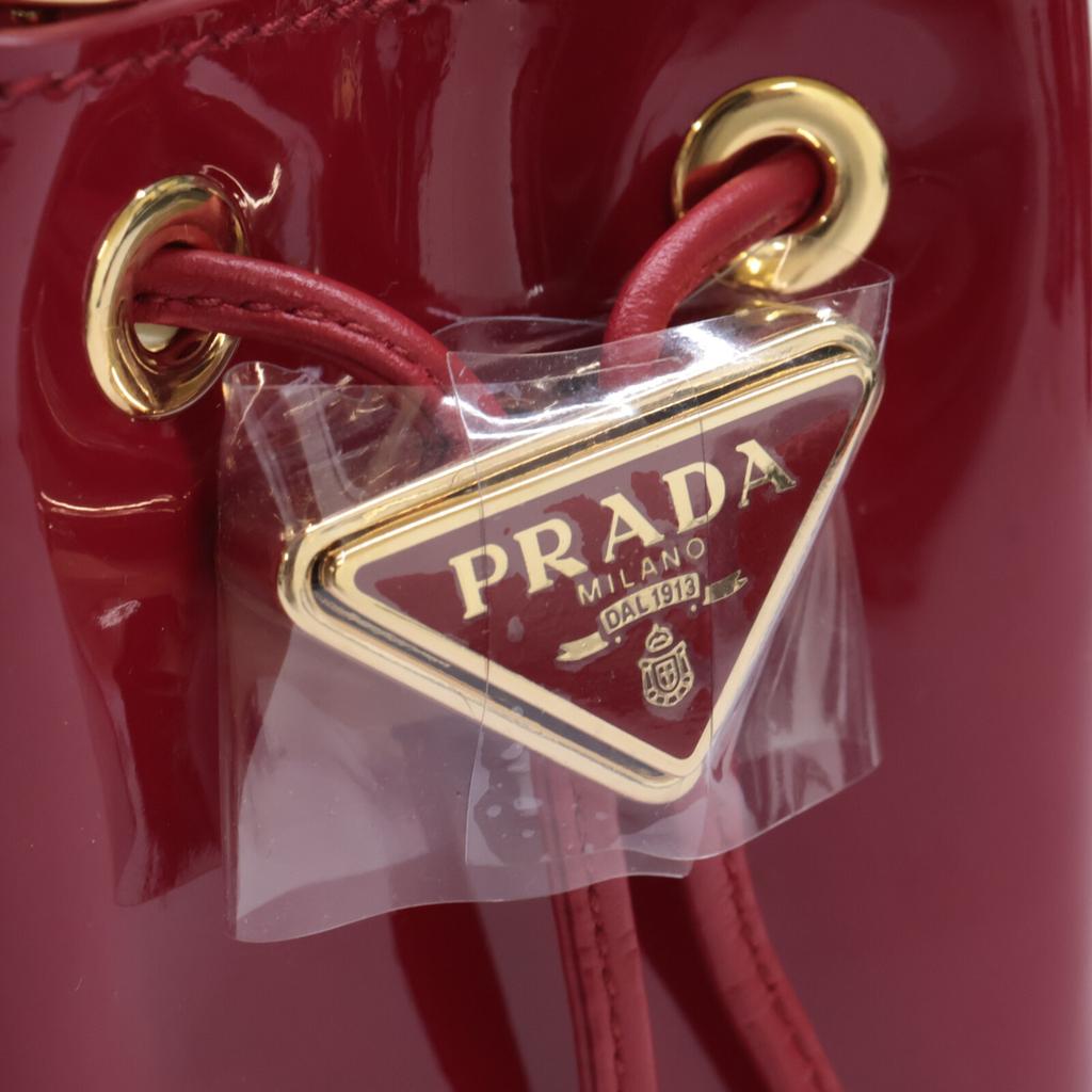 Prada Brand New, Unused 1NR016 Triangle Logo Patent Mini Pouch with Drawstring and Chain Shoulder Bag Cherry/GDHardwareUsed