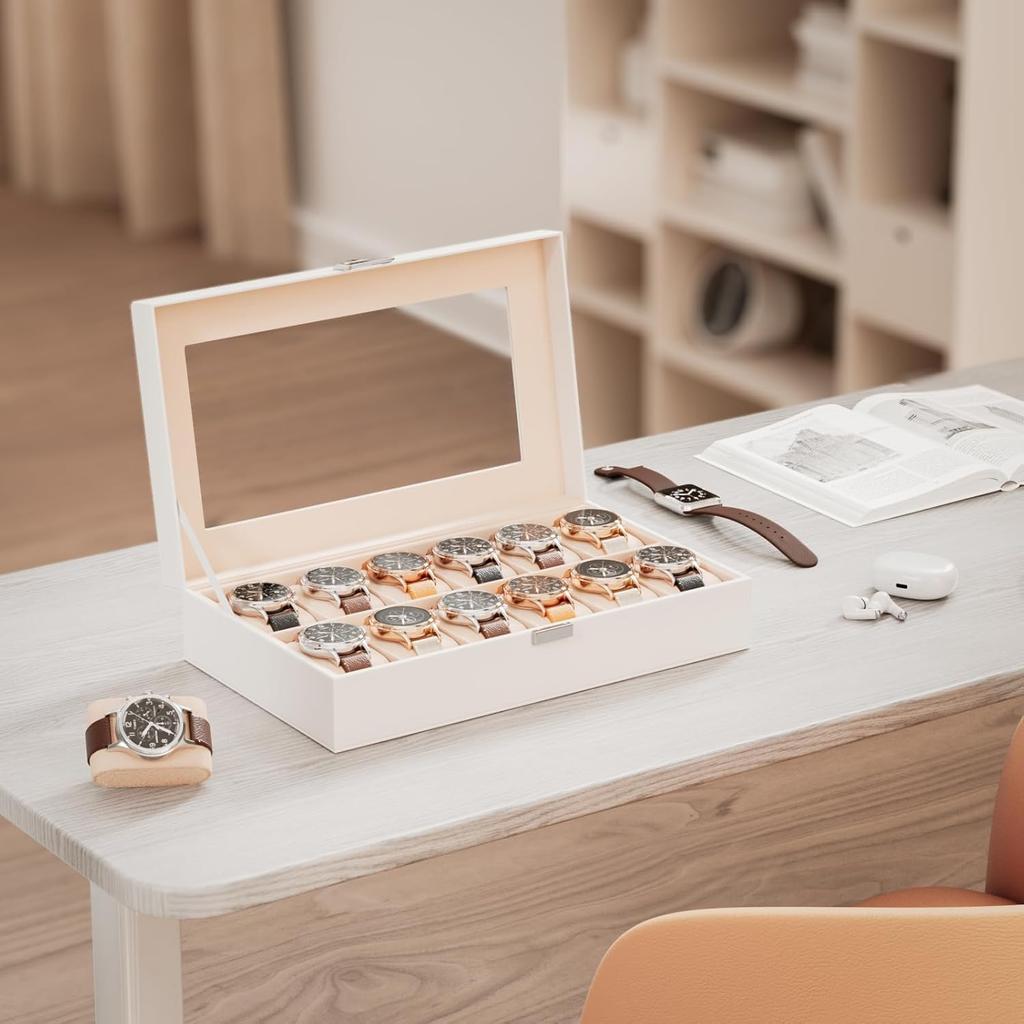 ProCase Watch Box for 12 Slots Watch Watch Storage Watch Holder Organizer for Watch Display Case with Glass Lid Men, Men's Case, Men,