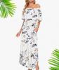 European and American summer new printed one-word shoulder short-sleeved long dress