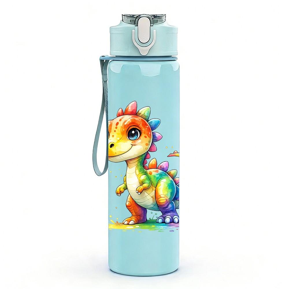 1PC Colorful Baby Dragon Cartoon Print 750ml Color Plastic Sports Water Bottle Leakproof Flip Straw Lid Suitable for Sports Office Home Use