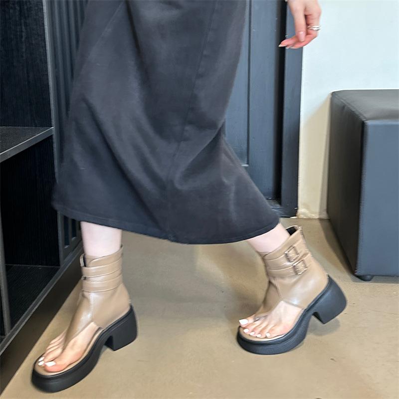 Roman shoes women's muffin platform spring and summer 2025 new toe sandals niche heightening retro cool boots