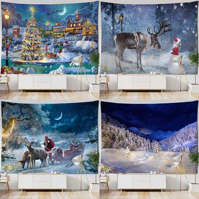 Home Decor Christmas Tapestry Winter Santa Claus Polyester Tapestry Living Room Wall Decor Background Fabric Tapiz Navideño