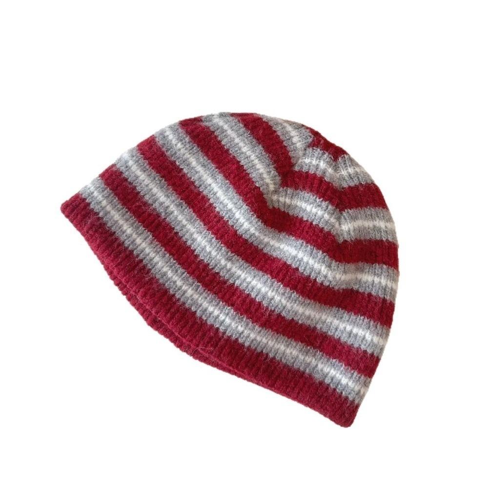 Wool Blend Ribbed Knitted Cap Thick Warm Pullover Hat Fashion Striped Beanie Hat Gift