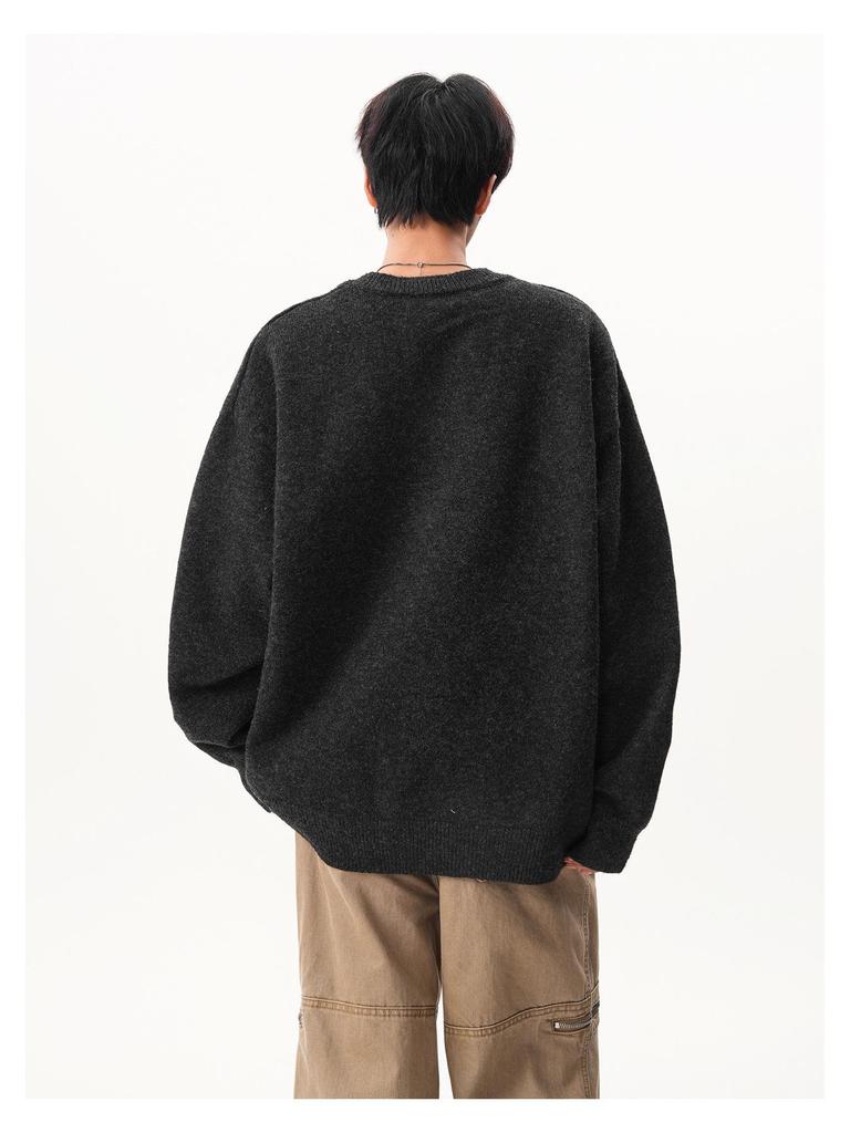 Retro V-Neck Knit Sweater for Men - Two-Piece Look, Arctic Fleece, High-Quality Long Sleeve Pullover