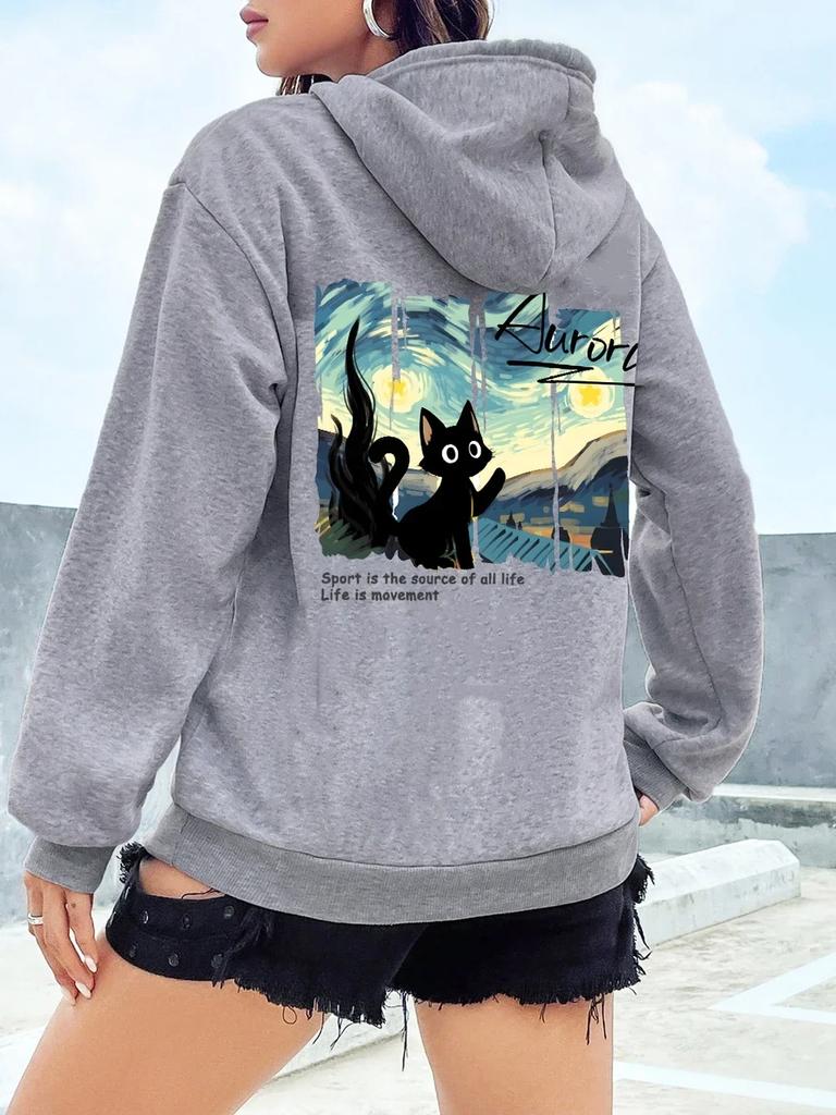 Autumn And Winter Sports Are The Source Of All Life. Pattern Women's Plus Size Loose And Soft Pullover Hoodie Casual Clothing
