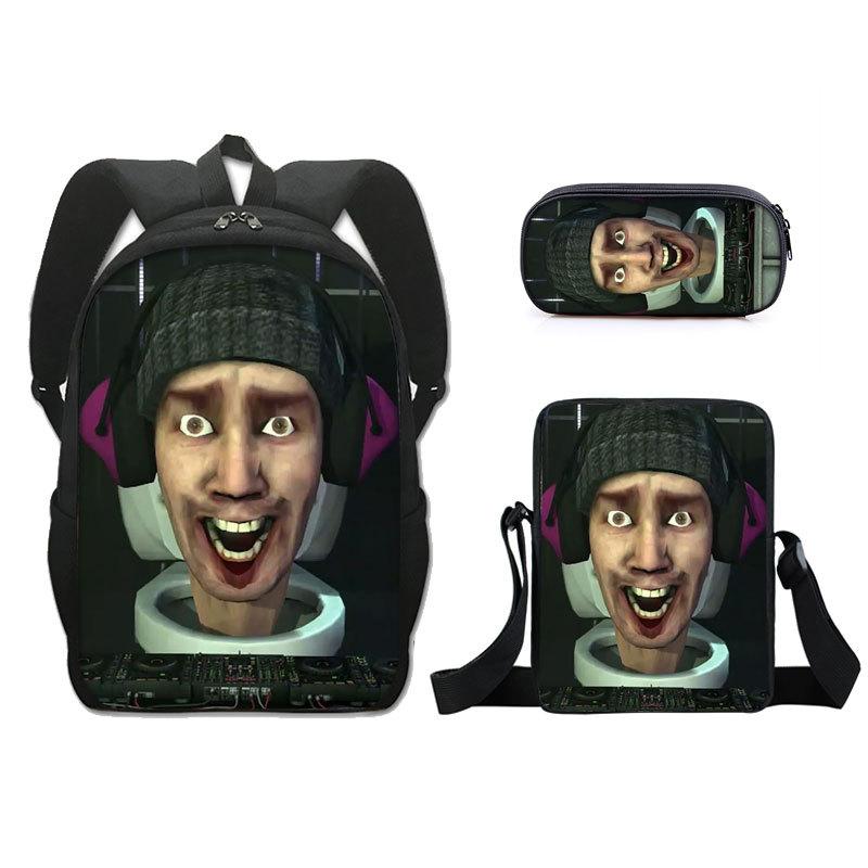 Klassisch Neuheit skibidi Toilette 3D Druck 3 Stück/Set Schüler Schultaschen Laptop Tagesrucksack Rucksack Schräge Umhängetasche Federmäppchen