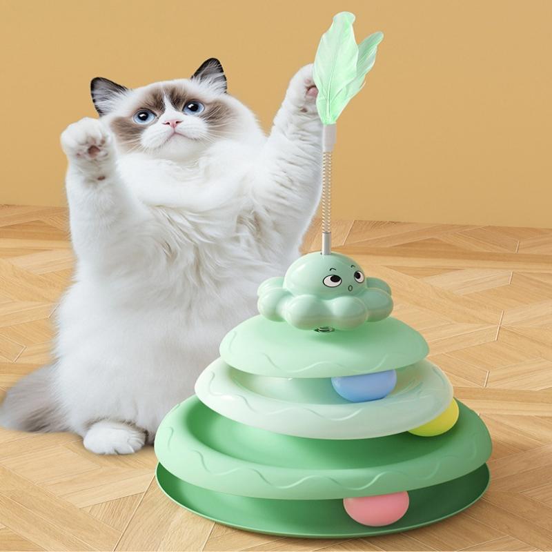 Rotating Octopus Cat Toy Collapsible Four-Layer Turntable Track Ball Cat Stick Feather Cat Self-Entertaining Anti-Boredom Toy