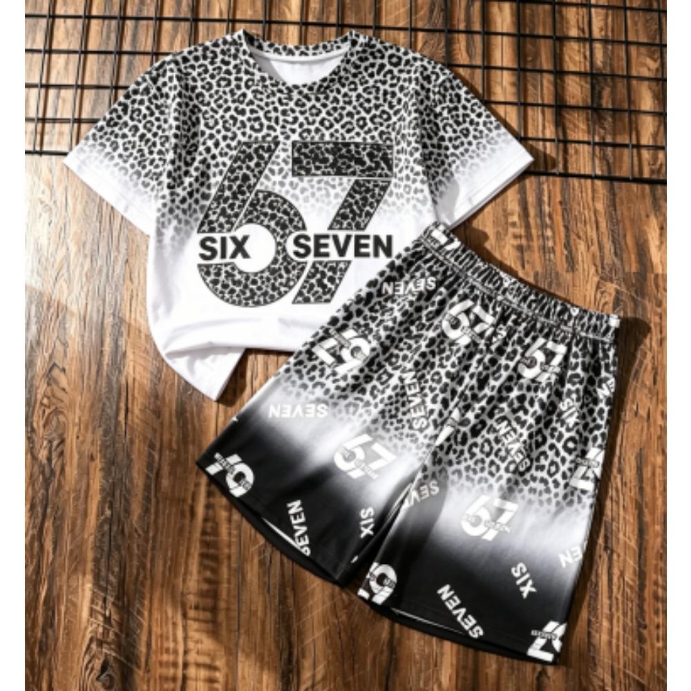 Men s Set 67 Number Printed Men s T-shirt and Shorts 2 Piece Set Summer Casual Outdoor Street Men s and Women s T-shirt Sets XXS