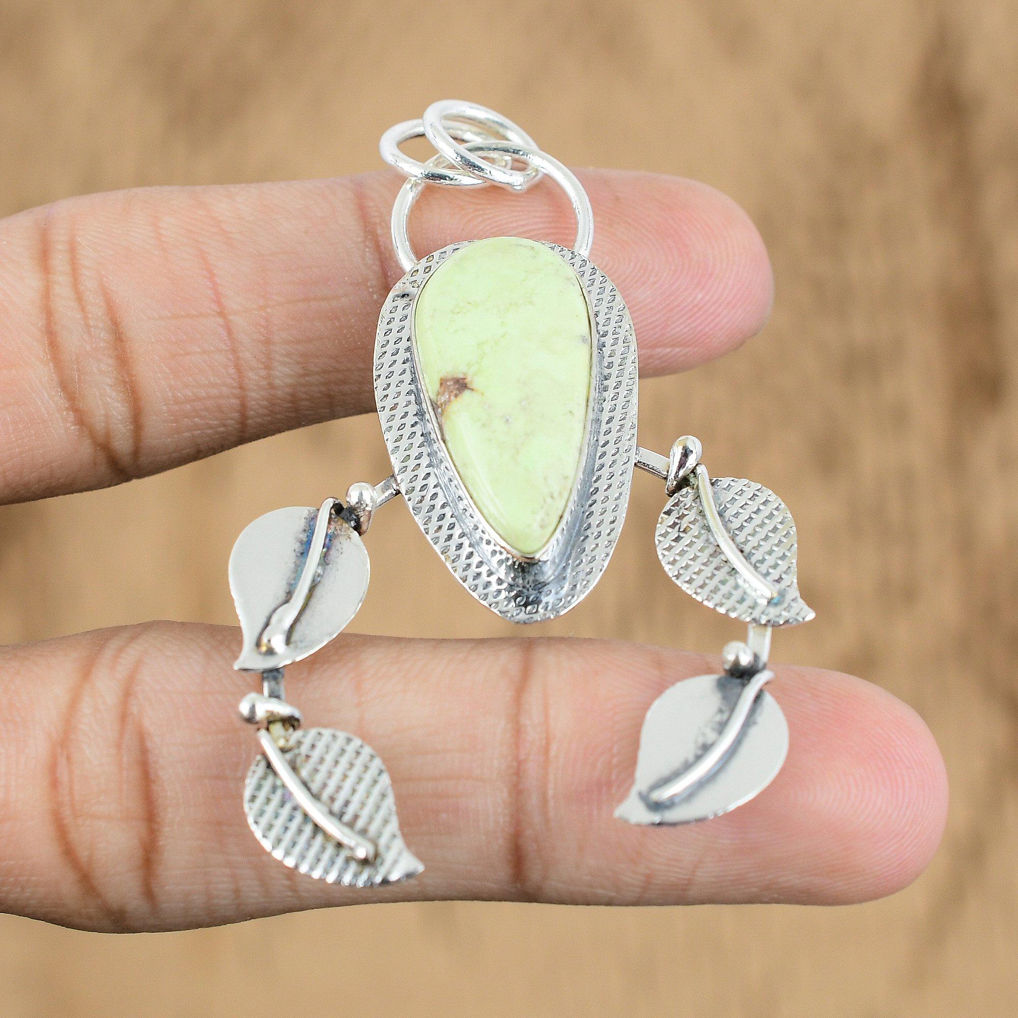 

Womens day Deal Lemon Chrysoprase Stone Boho Pendant Jewelry 925 Sterling Silver
