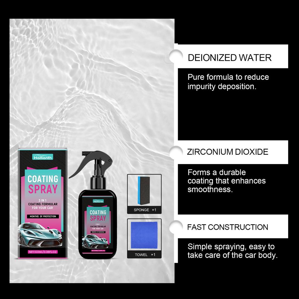 100ml Ceramic Car Coating Spray Hydrophobic Sealant Gloss Enhancer Water Repellent UV Protection with Applicator Dirt Resistance