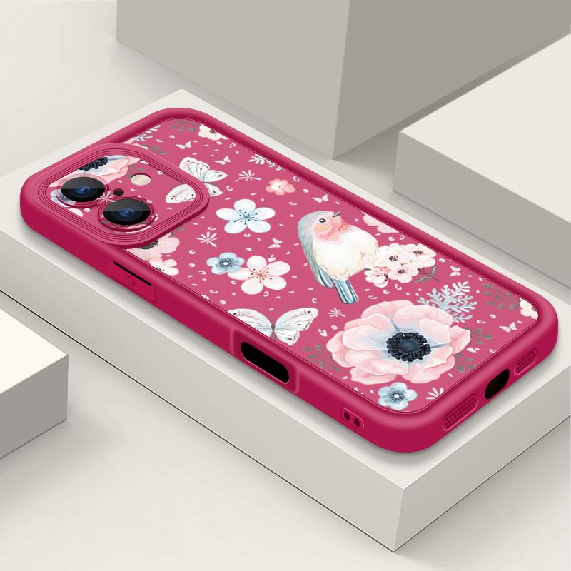 Flowers Pattern Phone Case For iPhone 16 Pro Max 16e 15 14 13 12 11 XR XS 8 7 ShockProof Soft TPU Silicone Cover Fundas