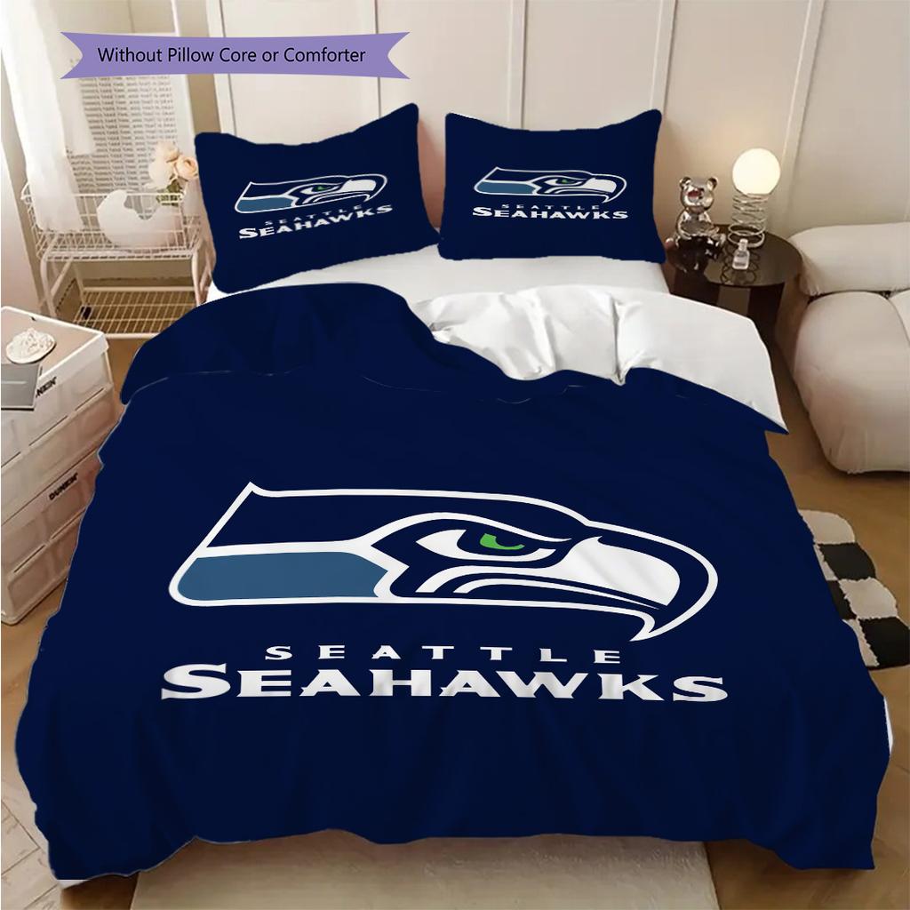 Seattle Seahawks Pattern Bedding Quilt Set Quilt Cover Pillowcase Home Decoration Birthday Gift (1 * Duvet Cover + 2 * Pillowcase, Without Core)