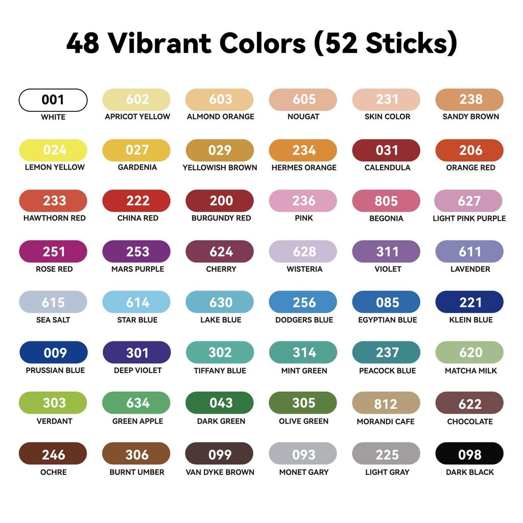 LIGHTWISH Professional Soft Oil Pastels 52-Piece Set (48 Colors + 4 White) | High-Density Pigments, Creamy Color Development | Suitable for Layering a