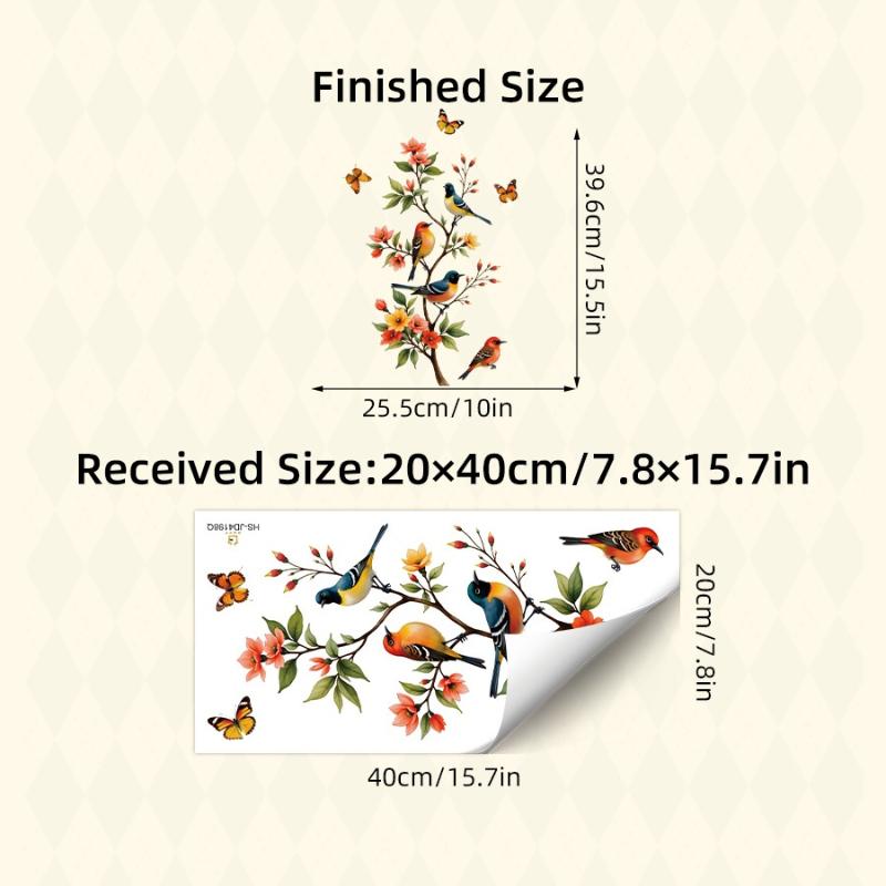 Naklejka Gałąź Drzewa Ptak Motyl Folia Statyczna Naklejka Motyl Dekoracja Drzwi Szklanych Naklejka na Lodówkę Domową Naklejka Elektrostatyczna