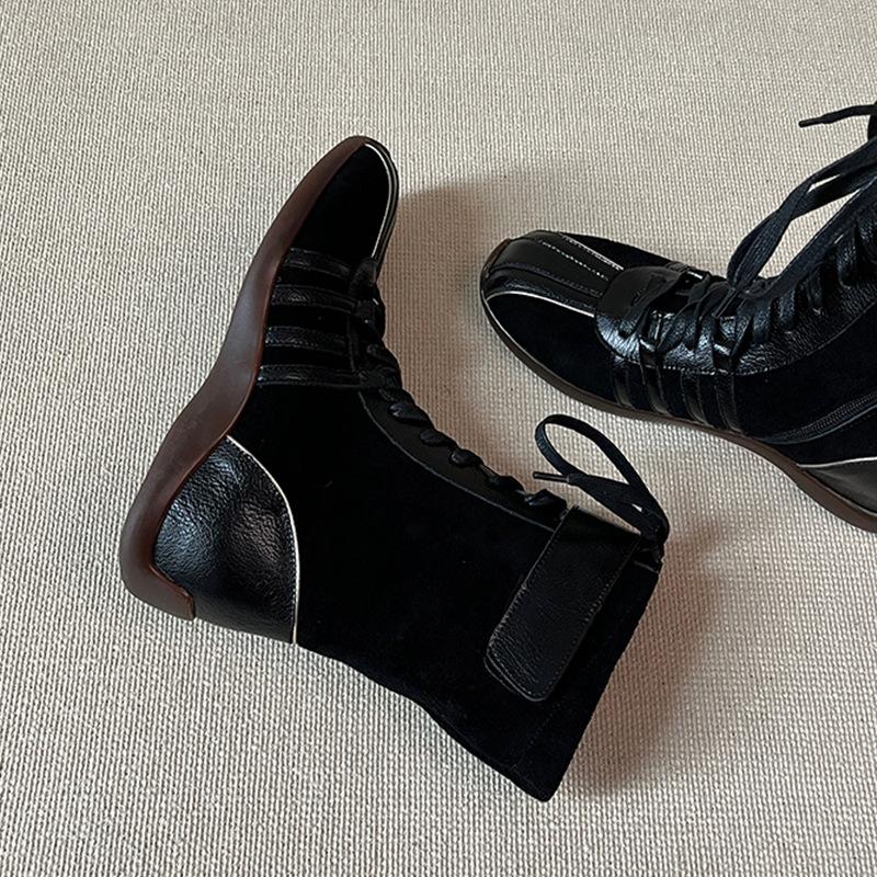 Cowhide version~ Korean version of niche design ballet leather Martin boots women's new versatile retro platform short boots