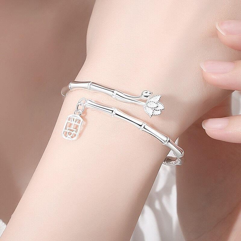 

Браслет Zuyin 999,9 Ping An Bamboo Lotus, молодежный серебряный браслет с высокой посадкой, цельный серебряный орнамент Adjustable size