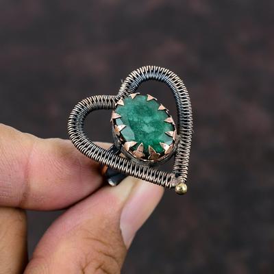 Faceted Zambian Emerald Ring Copper Wire Wrapped Ring Adjustable Ring Handmade Elegant Jewelry Genuine Gemstone Ring Copper Jewelry For Gift