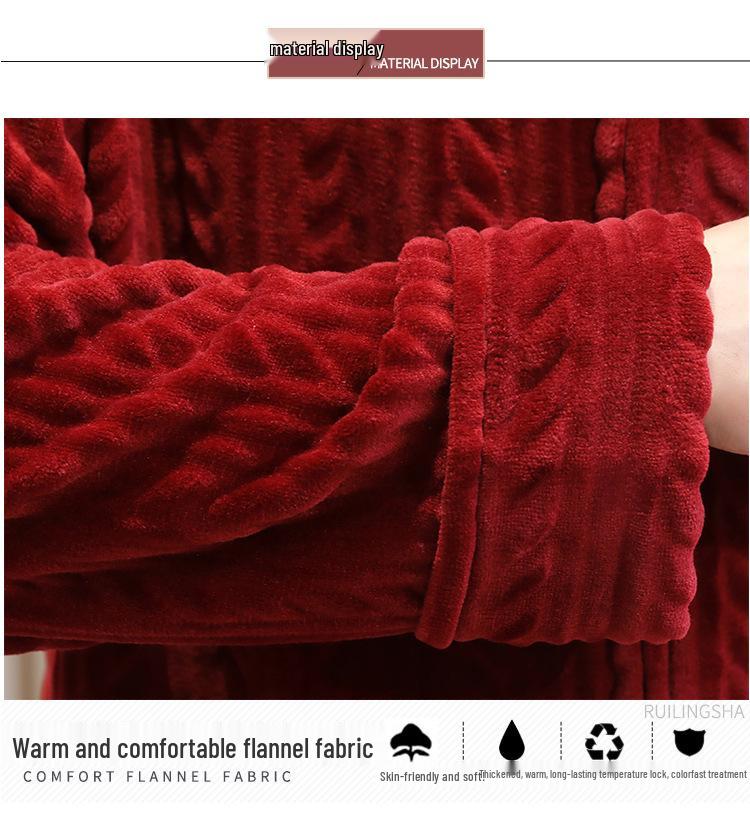 Thickened Flannel Robe: Warm Coral Fleece Bathrobe for Couples - Men's & Women's Plus Size Zipper Nightgown