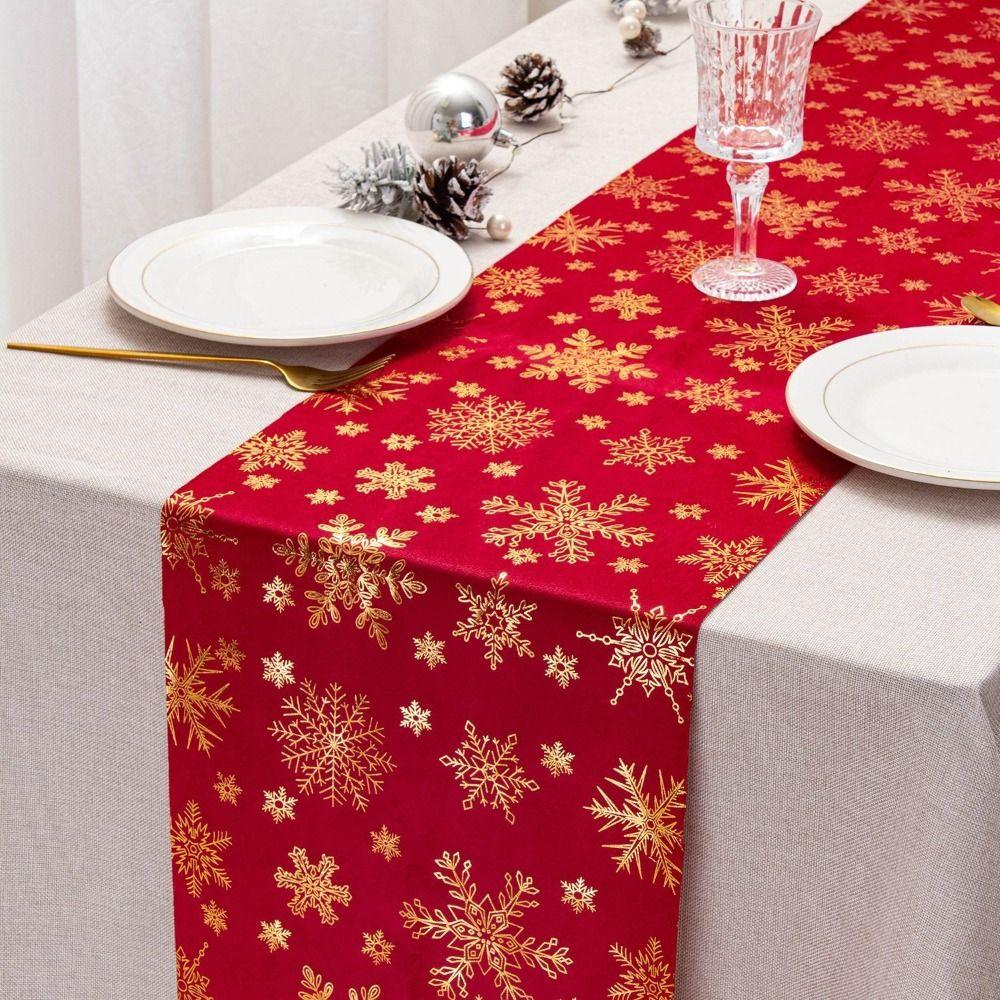 Polyester Christmas Tablecloth Snowflake Printed Table Cover Holiday Style Table Runner  Home Decor