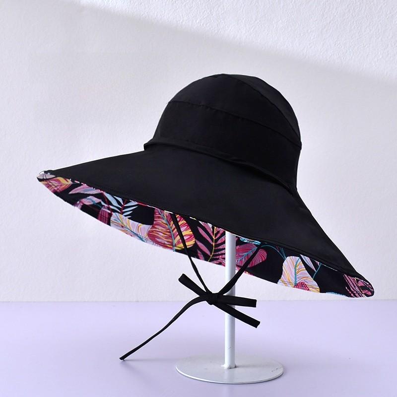 Sun Protection Hat For Women With Leaf Pattern Summer Wide Brim Cap For Beach And Outdoor Activities