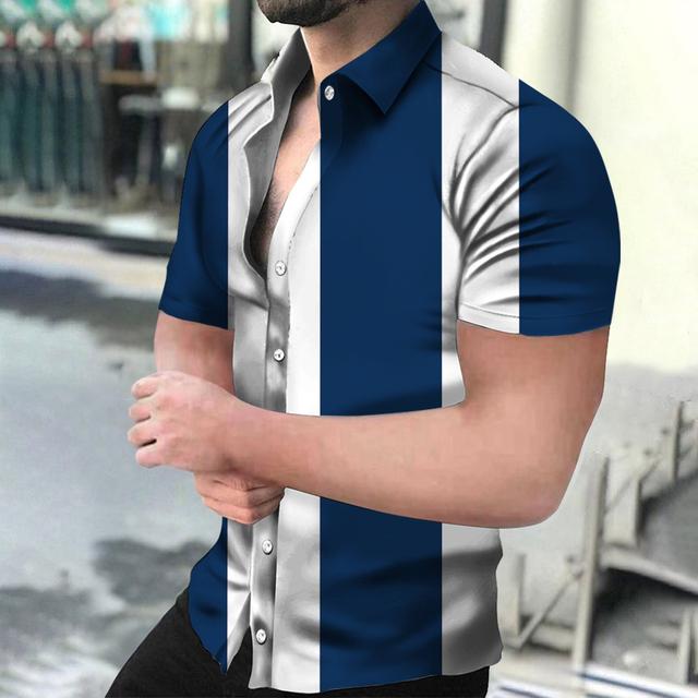 Мужские рубашки Праздничные гавайские пляжные рубашки Полосатые топы с принтом Деловые — фото 25