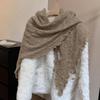 Thickened Widen Shawl Wrap Ruffled Edge Winter Scarf Knitting Triangle Scarf  Casual Outfit