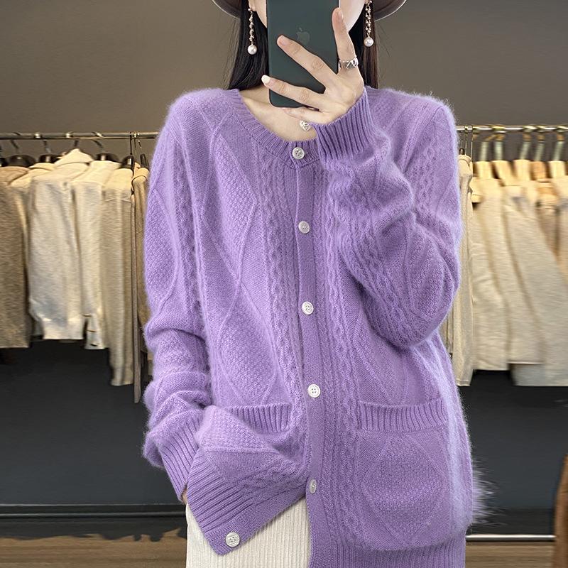 Round Neck Outer Autumn Knit Sweater & Pure Wool Cardigan for Women - New Style Solid Color Top 2023